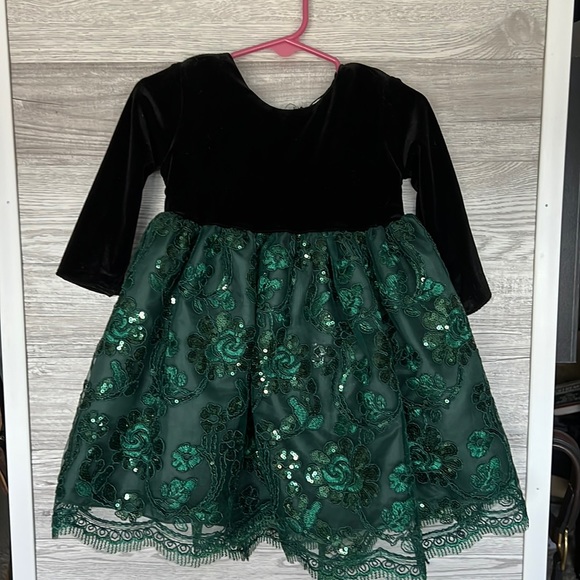 Etsy Other - Baby Girl Formal Black Velvet & Emerald Dress with Bow